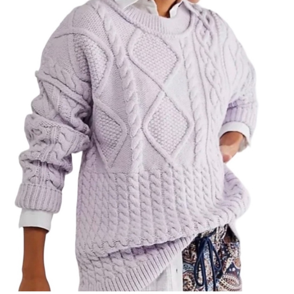 Free People Frost Lavender Cable Tunic Sweater XL Chunky Knit Cottagecore
